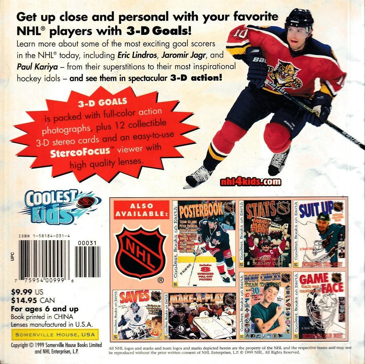 1999 NHL Goals Childrens book with 11 3D hockey cards Peter Forsberg cover - AutographsForSale.com