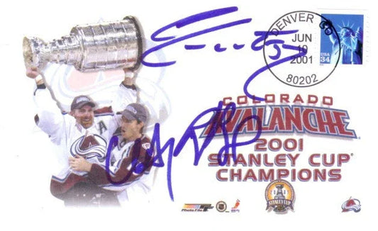 Rob Blake Chris Drury Adam Foote signed Colorado Avalanche 2001 Stanley Cup Champions cachet - AutographsForSale.com