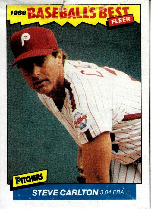 Steve Carlton Philadelphia Phillies 1986 Fleer Sluggers vs Pitchers box bottom card - AutographsForSale.com