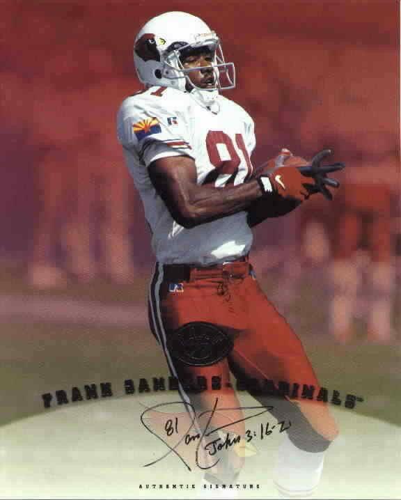 Frank Sanders certified signed Arizona Cardinals 1997 Leaf 8x10 card - AutographsForSale.com