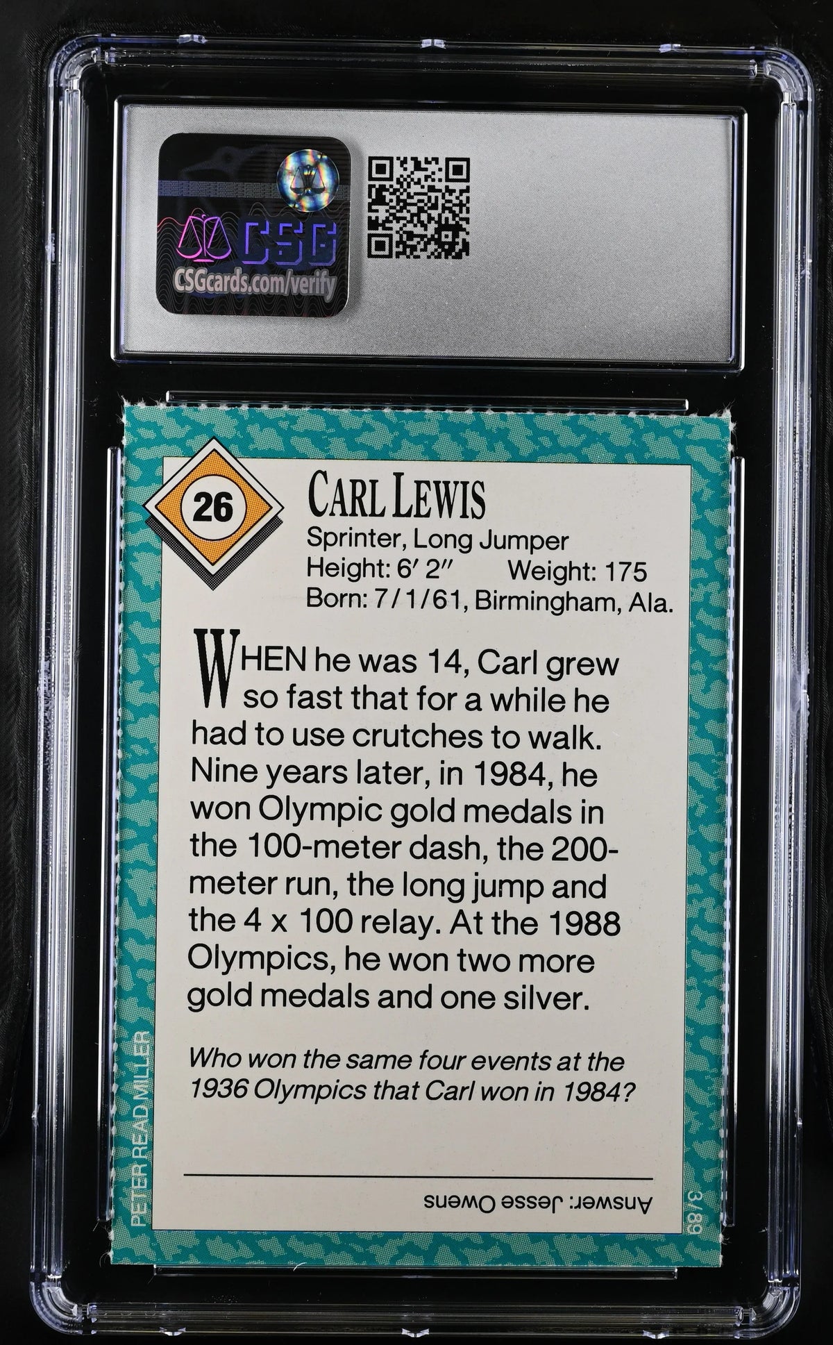 Carl Lewis 1989 SI for Kids card CSG grade 9.5 Mint+ - AutographsForSale.com