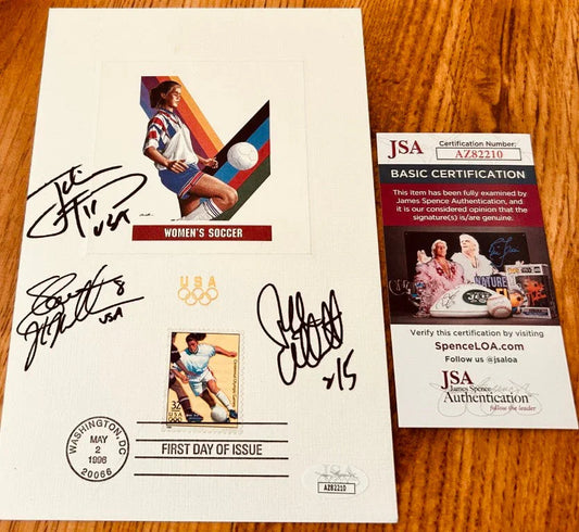 Julie Foudy Shannon MacMillan Tiffeny Milbrett signed 1996 US Olympic Soccer USPS 1st Day card JSA - AutographsForSale.com