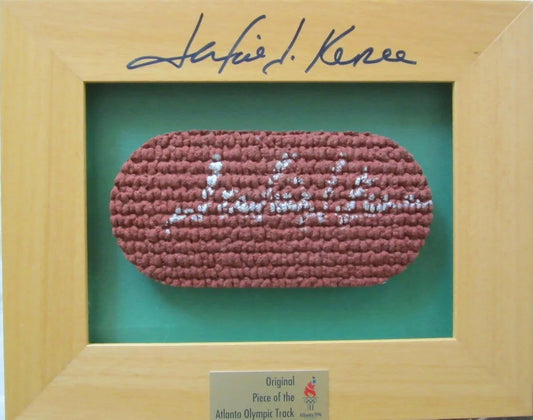 Jackie Joyner-Kersee dual signed 1996 Atlanta Olympics track piece framed JSA - AutographsForSale.com