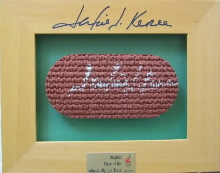 Jackie Joyner-Kersee dual signed 1996 Atlanta Olympics track piece framed JSA - AutographsForSale.com