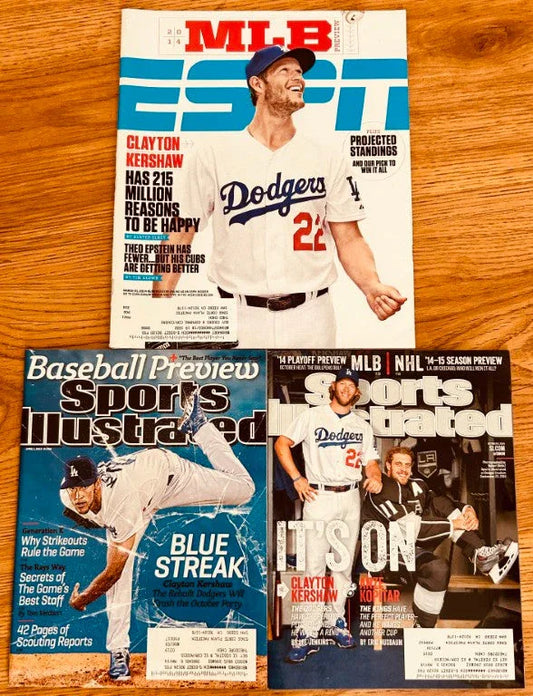 3 Clayton Kershaw 2013 2014 LA Dodgers Sports Illustrated & ESPN magazines - AutographsForSale.com