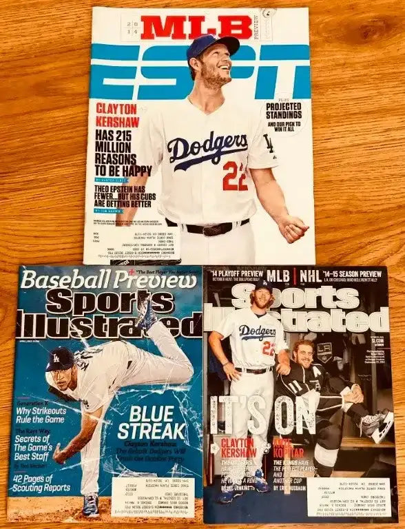 3 Clayton Kershaw 2013 2014 LA Dodgers Sports Illustrated & ESPN magazines - AutographsForSale.com