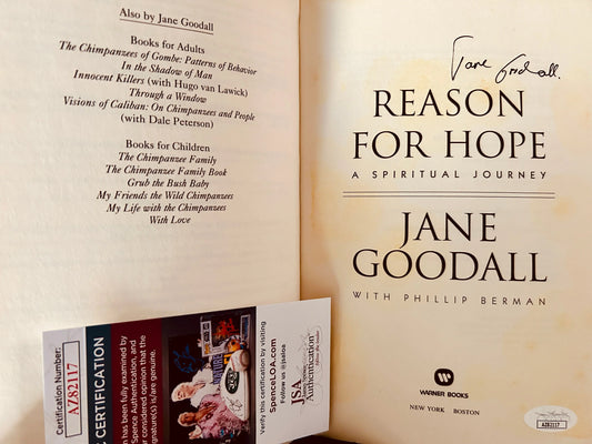 Jane Goodall autographed Reason for Hope paperback book JSA - AutographsForSale.com