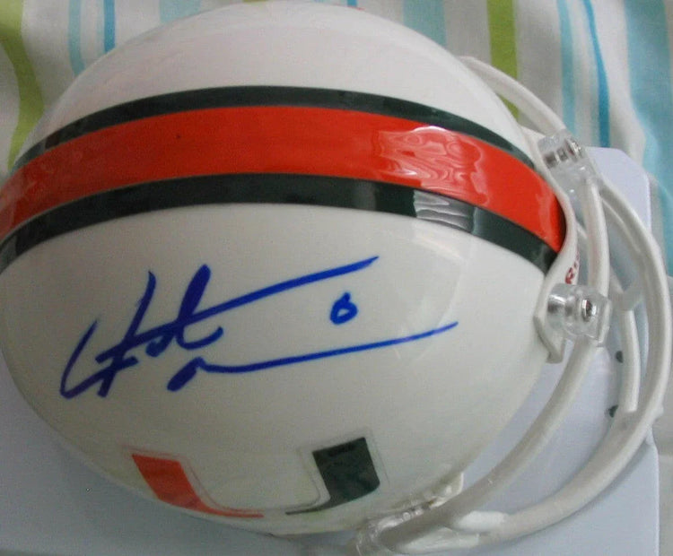 Santana Moss autographed Miami Hurricanes mini helmet - AutographsForSale.com