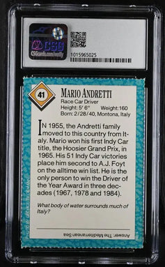Mario Andretti 1989 SI for Kids Racing card CSG grade 9 MT - AutographsForSale.com