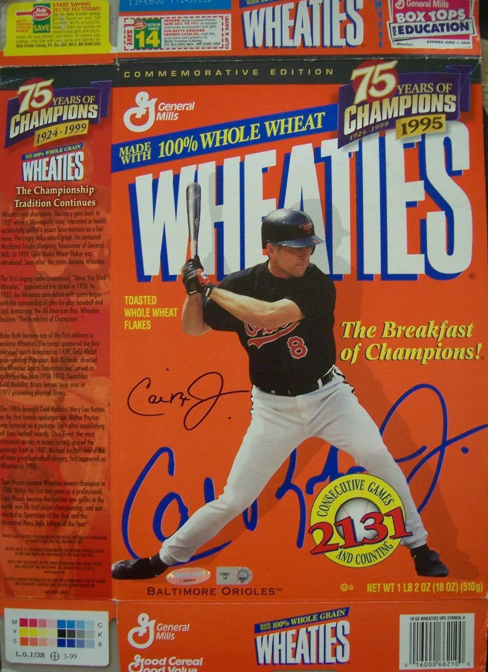 Cal Ripken signed Orioles 1999 Wheaties 75 Years of Champions box Ironclad - AutographsForSale.com