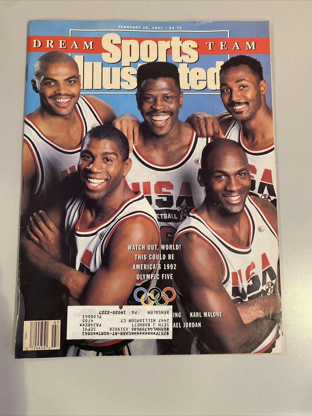 1992 US Dream Team (Michael Jordan Charles Barkley Patrick Ewing Magic Johnson Karl Malone) 1991 Sports Illustrated - AutographsForSale.com