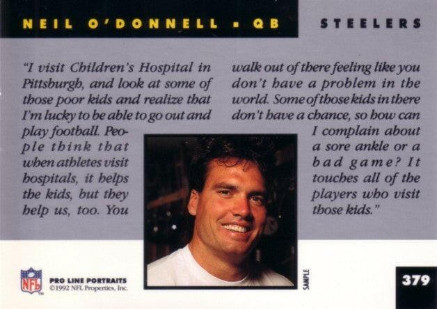Neil O'Donnell Steelers 1992 Pro Line Portraits sample card - AutographsForSale.com