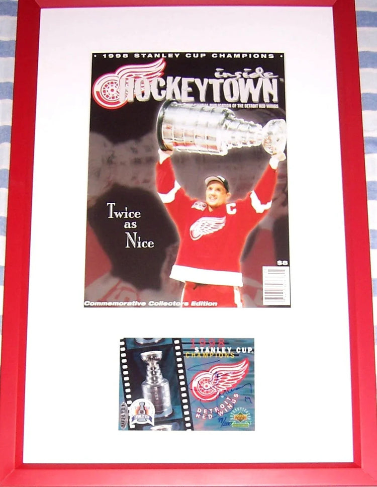 Steve Yzerman signed Red Wings 1998 Stanley Cup UDA card framed cover - AutographsForSale.com