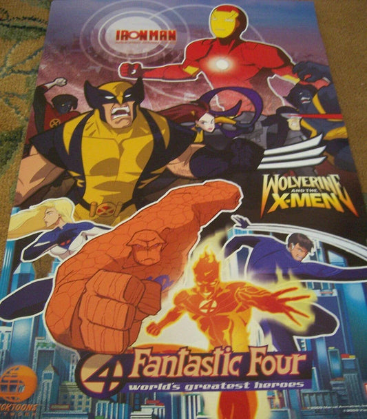 Iron Man Wolverine X-Men Fantastic 4 2009 SDCC Marvel Nicktoons mini poster - AutographsForSale.com