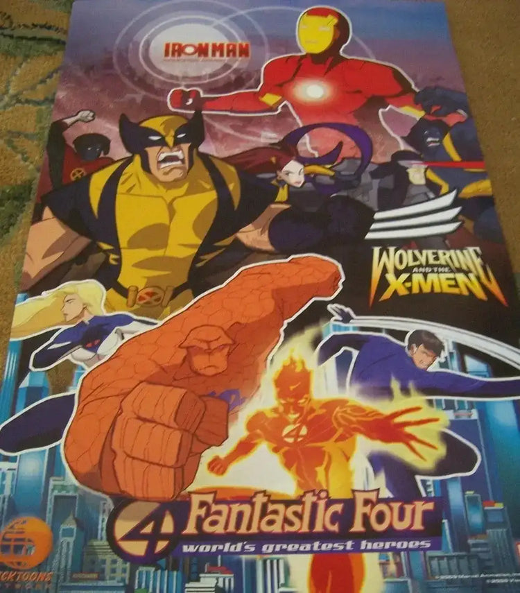 Iron Man Wolverine X-Men Fantastic 4 2009 SDCC Marvel Nicktoons mini poster - AutographsForSale.com