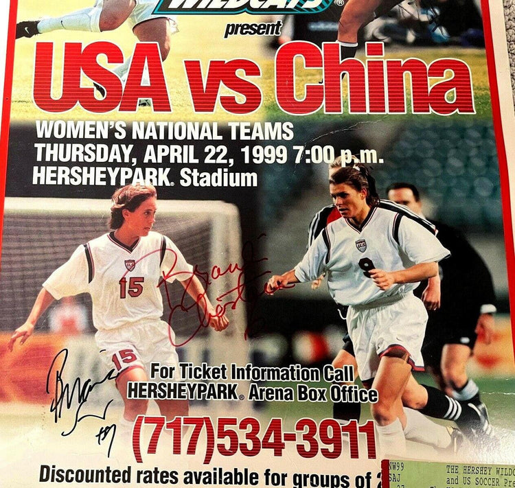 Brandi Chastain & Briana Scurry signed 1999 US vs China soccer poster - AutographsForSale.com