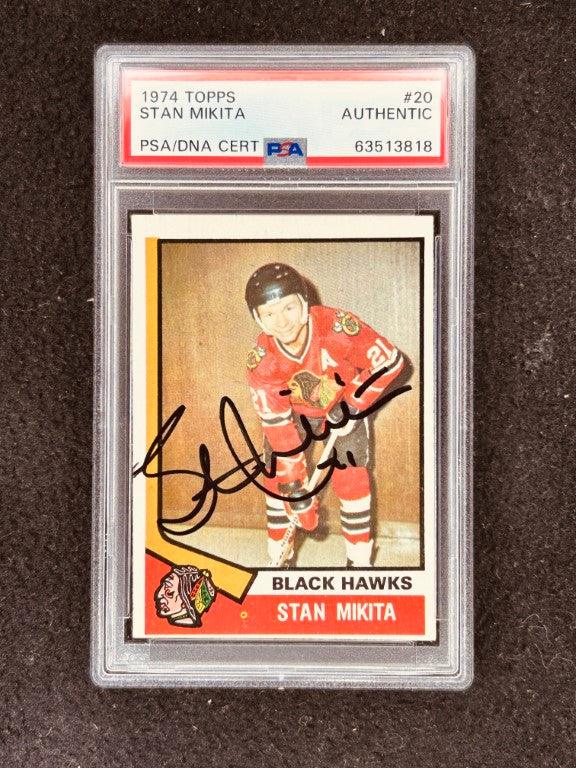 Stan Mikita signed Blackhawks 1974-75 Topps card PSA/DNA - AutographsForSale.com