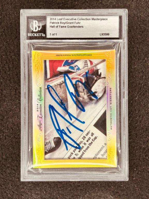 Patrick Roy & Grant Fuhr 2014 Leaf Masterpiece Cut Signature certified signed hockey card 1/1 JSA - AutographsForSale.com