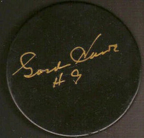 Gordie Howe autographed hockey puck JSA Red Wings - AutographsForSale.com