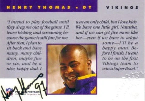 Henry Thomas certified signed Vikings 1992 Pro Line Portraits card - AutographsForSale.com
