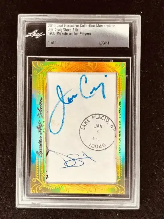 Jim Craig & Dave Silk 2016 Leaf Masterpiece Cut Signature card 1/1 1980 Miracle On Ice JSA - AutographsForSale.com