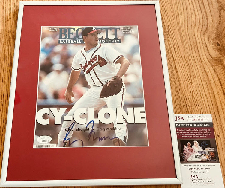 Greg Maddux signed Braves Beckett Baseball cover framed JSA - AutographsForSale.com