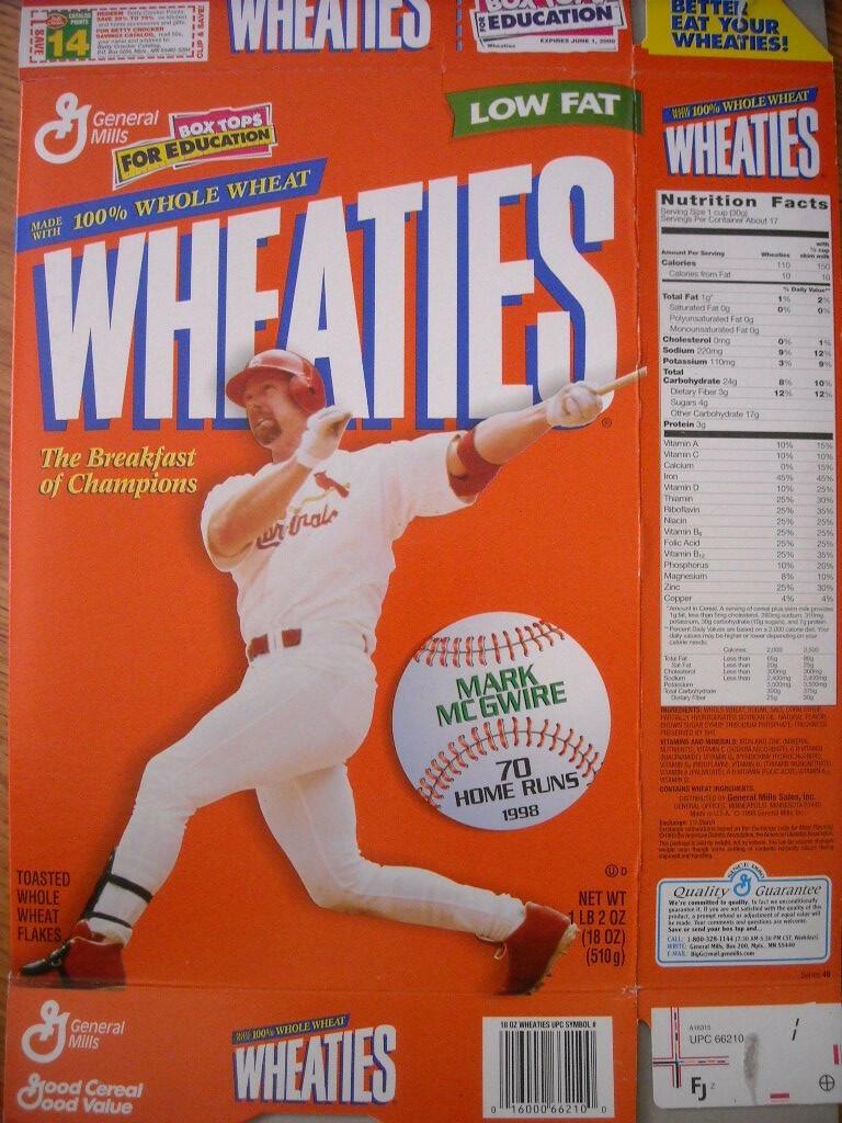 Mark McGwire St. Louis Cardinals 70 Home Runs Wheaties cereal box - AutographsForSale.com