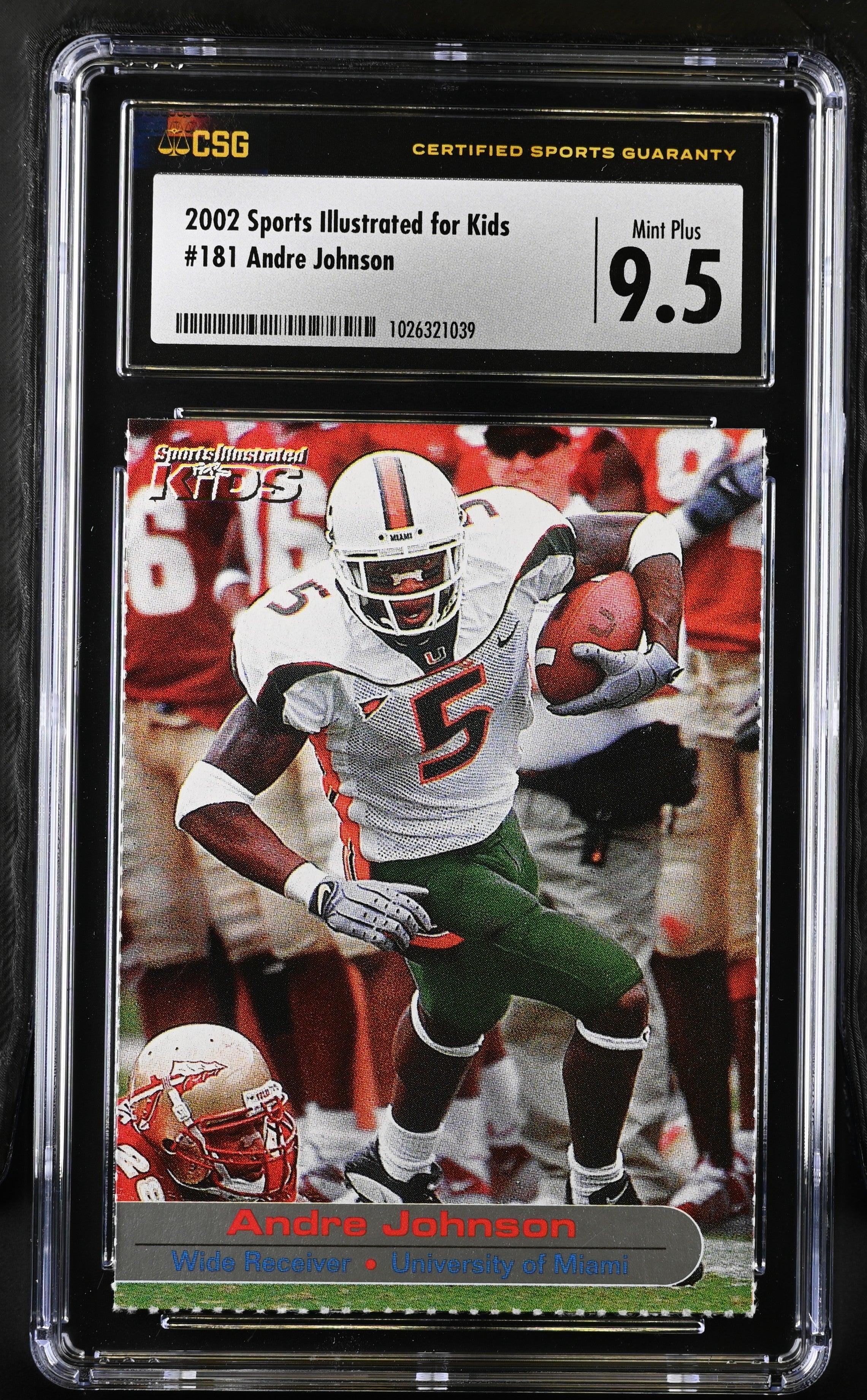 Andre Johnson Miami Hurricanes 2002 Sports Illustrated for Kids Rookie Card CSG 9.5 MINT PLUS - AutographsForSale.com