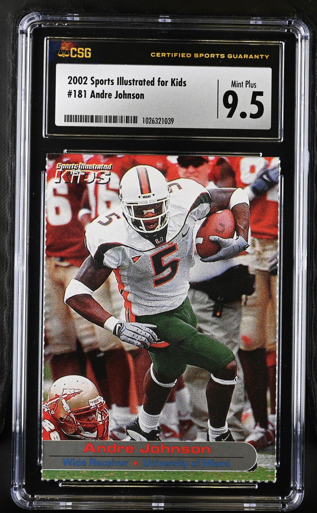 Andre Johnson Miami Hurricanes 2002 SI for Kids RC CSG 9.5 MT+ - AutographsForSale.com