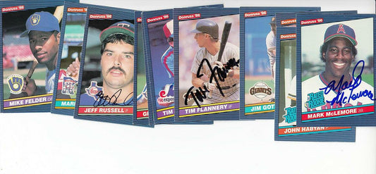 11 autographed 1986 Donruss baseball cards Mark McLemore RC Jeff Russell Tim Flannery - AutographsForSale.com