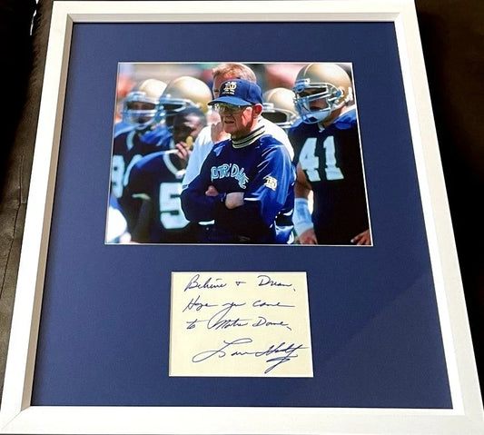 Lou Holtz autograph framed Notre Dame 8x10 photo w/ Believe & Dream JSA - AutographsForSale.com