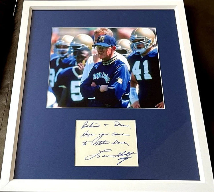 Lou Holtz autograph framed Notre Dame 8x10 photo w/ Believe & Dream JSA - AutographsForSale.com