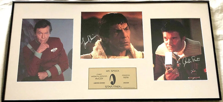 DeForest Kelley Leonard Nimoy William Shatner signed Star Trek 8x10 movie photos framed JSA - AutographsForSale.com