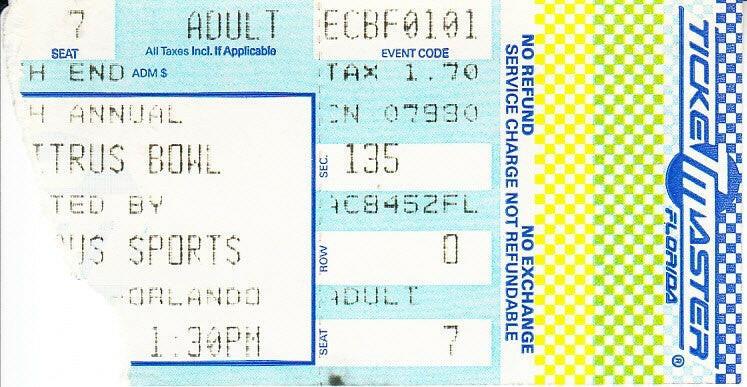 1991 Citrus Bowl ticket stub Georgia Tech Wins 1990 National Championship - AutographsForSale.com