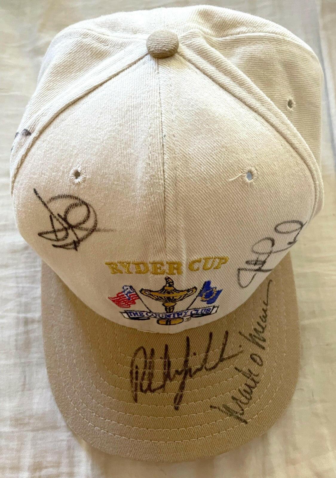 1999 US Ryder Cup team autographed golf cap Phil Mickelson Justin Leonard David Duval Mark O'Meara JSA - AutographsForSale.com