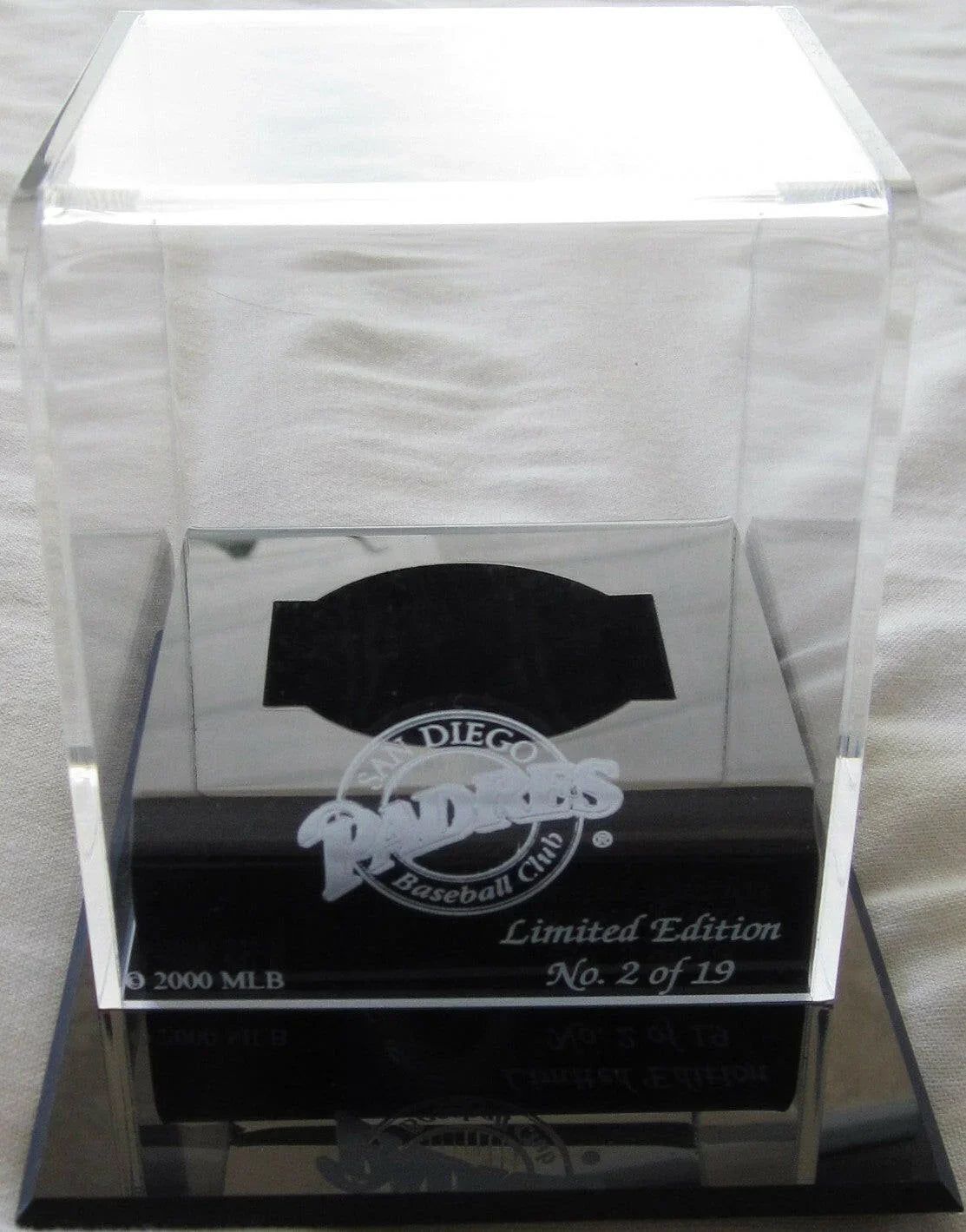 Baseball acrylic display case with etched SD Padres logo - AutographsForSale.com