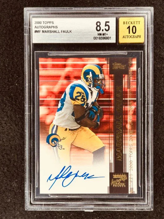Marshall Faulk certified signed St Louis Rams 2000 Topps card BGS 8.5 BAS 10 - AutographsForSale.com