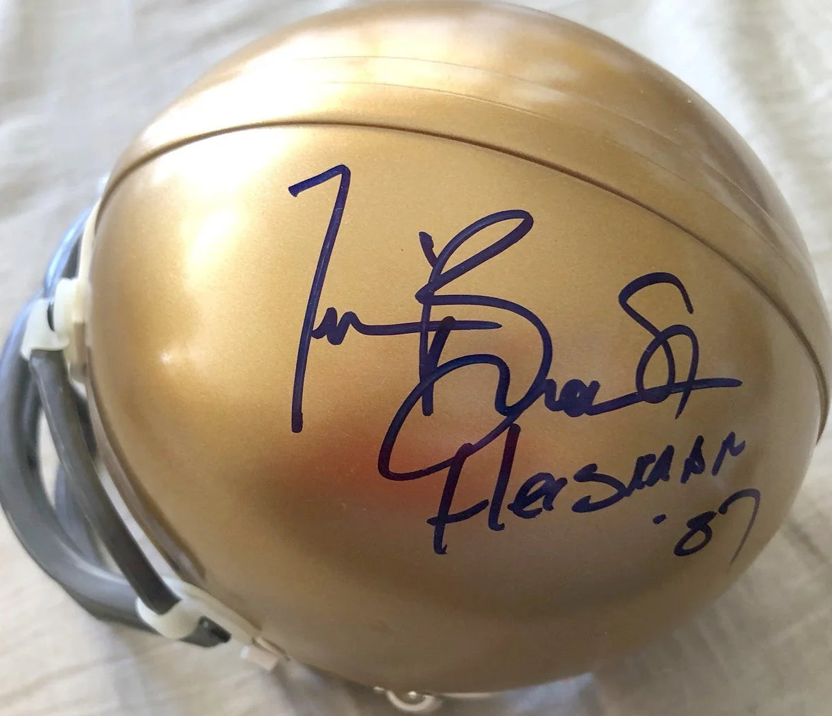 Tim Brown signed Notre Dame mini helmet with Heisman '87 JSA - AutographsForSale.com