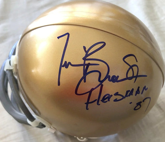 Tim Brown signed Notre Dame mini helmet with Heisman '87 JSA - AutographsForSale.com