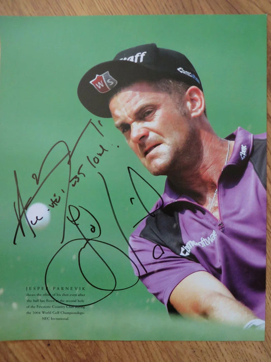 Jesper Parnevik signed 10x12 golf book photo inscribed to Alex Tom - AutographsForSale.com