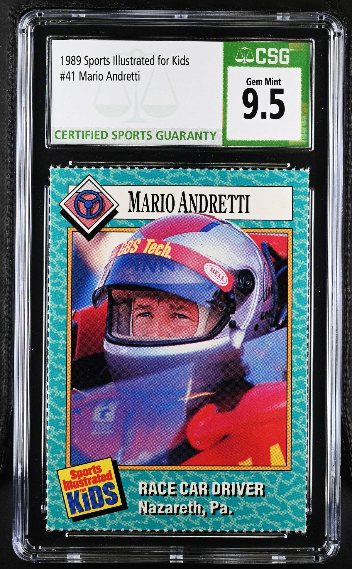 Mario Andretti 1989 SI for Kids Racing card CSG 9.5 MT+ - AutographsForSale.com