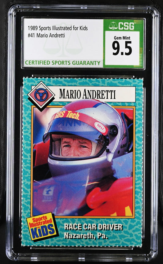 Mario Andretti 1989 SI for Kids Racing card CSG 9.5 MT+ - AutographsForSale.com
