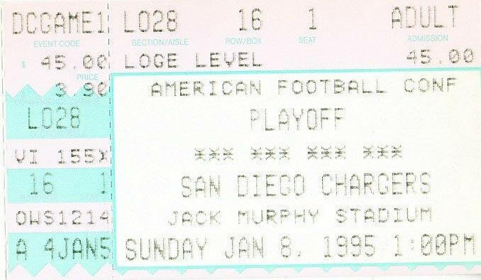 1994 SD Chargers vs Dolphins AFC Divisional Playoff Game ticket stub - AutographsForSale.com