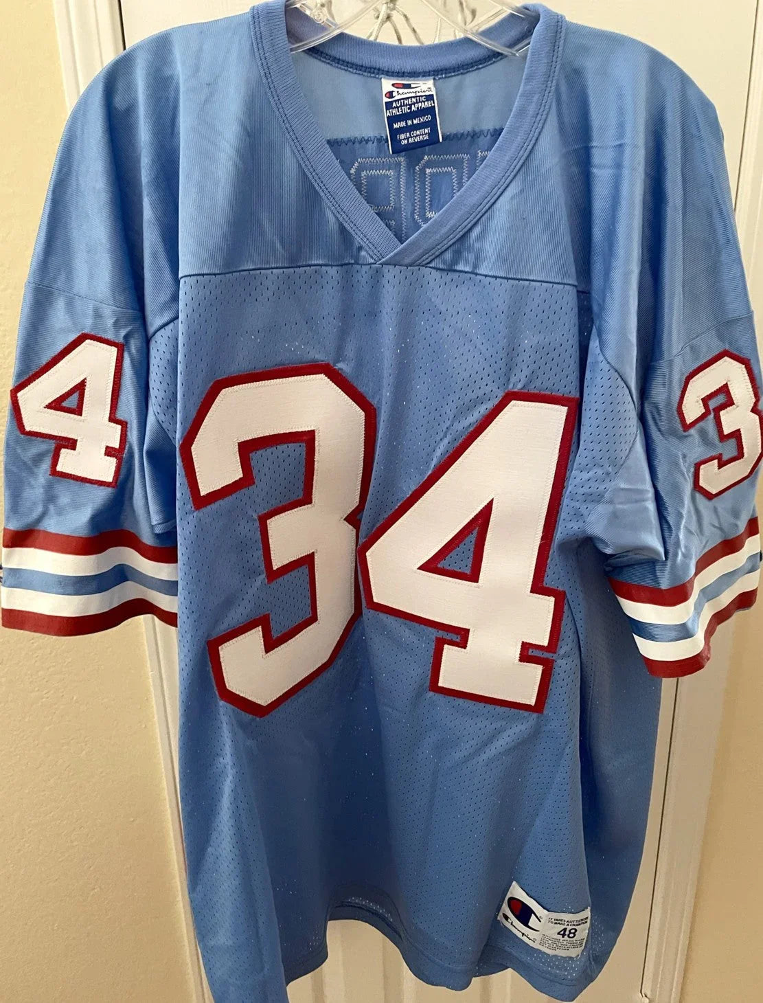 Earl Campbell Houston Oilers 1980s Champion stitched XL blue jersey - AutographsForSale.com