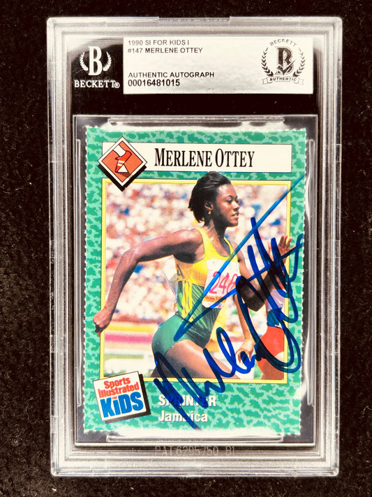 Merlene Ottey autographed 1990 Sports Illustrated for Kids Rookie Card BAS Authenticated - AutographsForSale.com