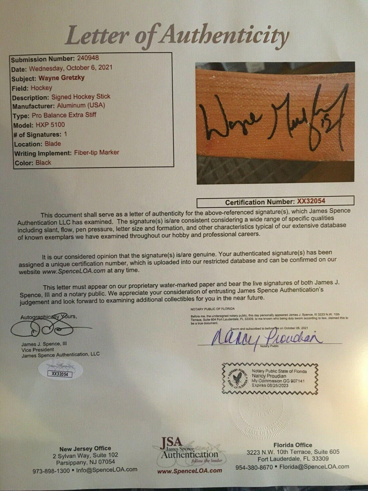 Wayne Gretzky signed LA Kings Easton game issued hockey stick JSA dent - AutographsForSale.com