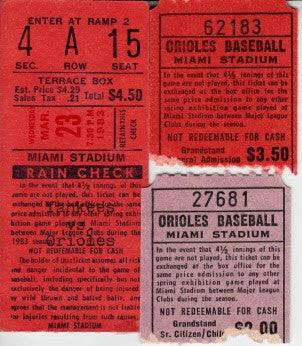 3 Orioles 80s Spring Training Game ticket stubs Cal Ripken - AutographsForSale.com
