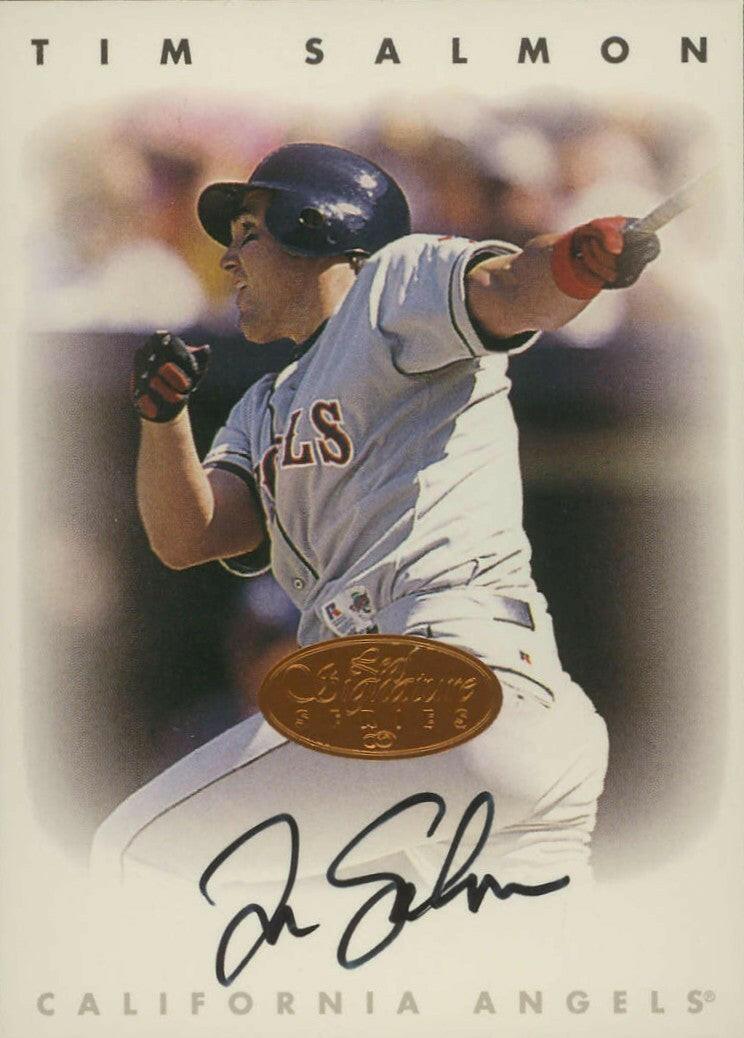 Tim Salmon certified signed California Angels 1996 Leaf Signature card - AutographsForSale.com