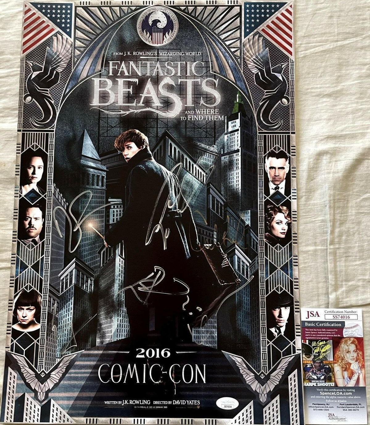 Fantastic Beasts cast signed 2016 SDCC movie poster Colin Farrell Eddie Redmayne JSA - AutographsForSale.com