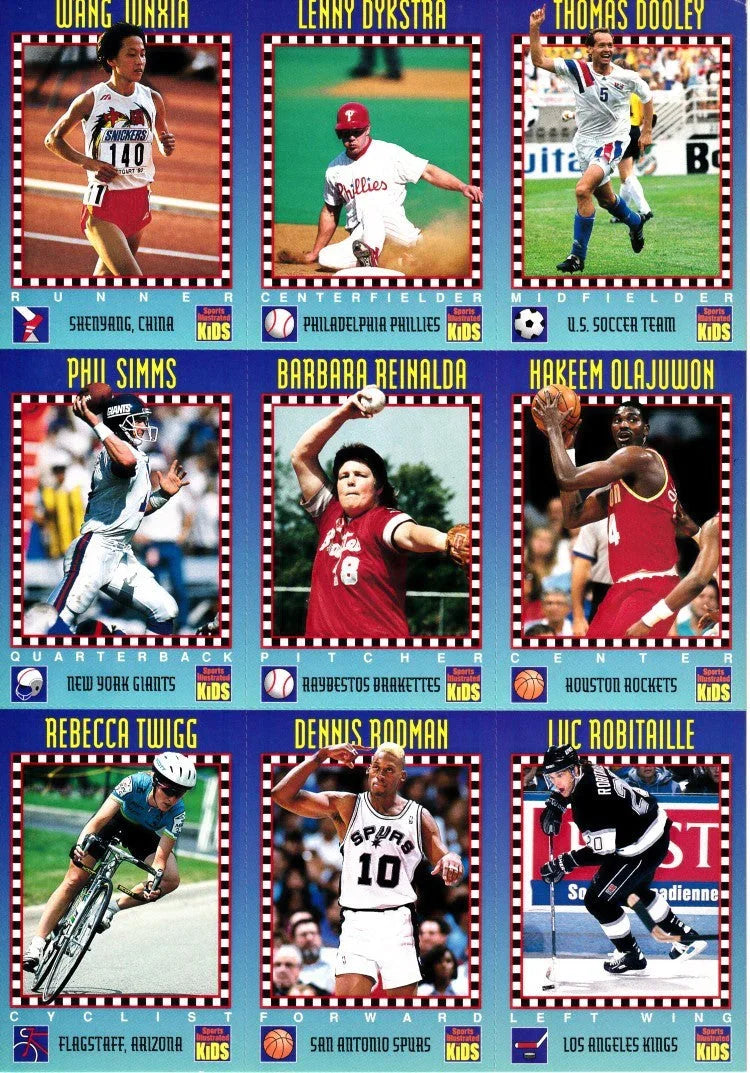 Hakeem Olajuwon Dennis Rodman Luc Robitaille Phil Simms 1994 Sports Illustrated for Kids 9 card sheet - AutographsForSale.com